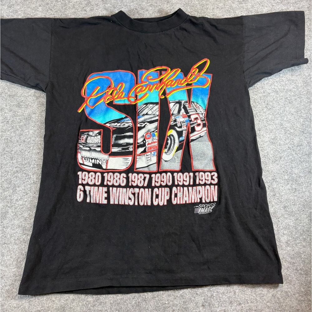 VTG 90s Dale Earnhardt Six Time Champion NASCAR Shirt Men Large Black Racing Car